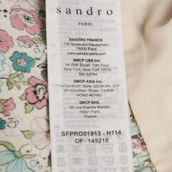 Pre Owned Sandro Cream Floral Print Crepe Ruffled Mini Dress L