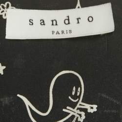 Pre Owned Sandro Black Printed Silk Mini Dress S