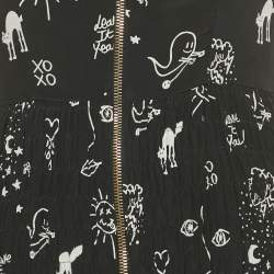 Pre Owned Sandro Black Printed Silk Mini Dress S