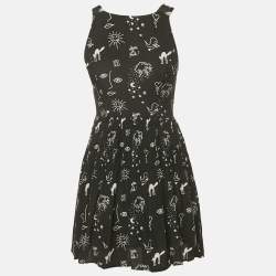 Pre Owned Sandro Black Printed Silk Mini Dress S