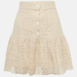 Pre Owned Sandro Beige Broderie Anglaise Tiered Mini Dress S