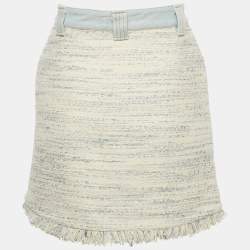 Pre Owned Sandro Blue Tweed and Denim Mini Skirt S