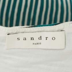Pre Owned Sandro Teal Blue Striped Crepe Ruffled Mini Dress S