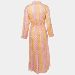 Pre Owned Sandro Pink Printed Silk Blend Crossover V-Neck Midi Dress M