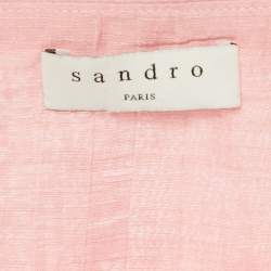 Pre Owned Sandro Pink Linen Ruffled Top and Skirt Set L