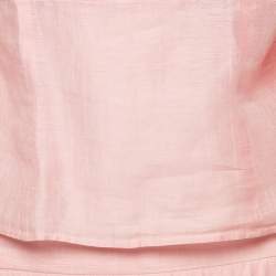 Pre Owned Sandro Pink Linen Ruffled Top and Skirt Set L