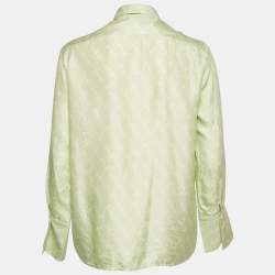 Pre Owned Sandro Green Anchor Print Silk Long Sleeve Shirt M
