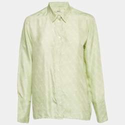 Pre Owned Sandro Green Anchor Print Silk Long Sleeve Shirt M