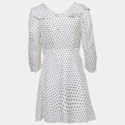 Pre Owned Sandro White Polka Dots Print Crepe Ruffled Mini Dress L