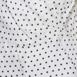 Pre Owned Sandro White Polka Dots Print Crepe Ruffled Mini Dress L