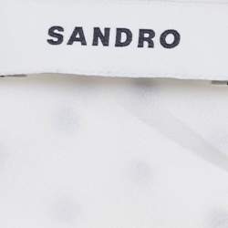 Pre Owned Sandro White Polka Dots Print Crepe Ruffled Mini Dress L