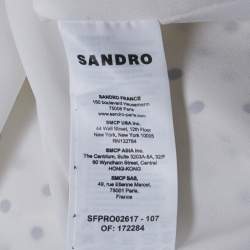 Pre Owned Sandro White Polka Dots Print Crepe Ruffled Mini Dress L