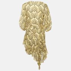Pre Owned Sandro Yellow Paisley Print Chiffon Asymmetrical Mini Dress L 