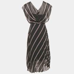 Pre Owned Sandro Black Keep On Dancing Print Crepe Malka Midi Dress M