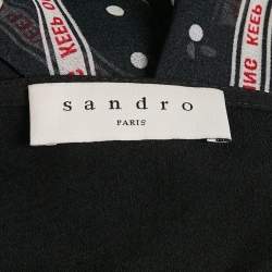 Pre Owned Sandro Black Keep On Dancing Print Crepe Malka Midi Dress M