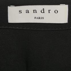 Pre Owned Sandro Black Gabardine Ruffle Trim Mini Dress S