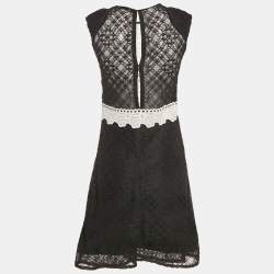 Pre Owned Sandro Black & White Paneled Guipure Lace Mini Dress M