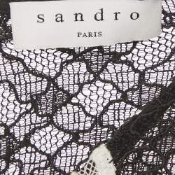 Pre Owned Sandro Black & White Paneled Guipure Lace Mini Dress M