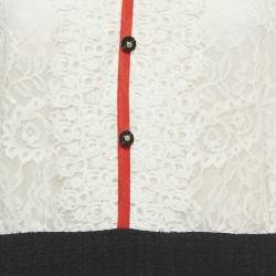 Pre Owned Sandro White /Black Lace & Tweed Bow Detailed Mini Dress L