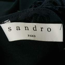 Pre Owned Sandro Navy Blue Jersey Lace and Velvet Detail Mini Dress S