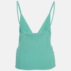 Pre Owned Sandro Turquoise Green Rib Knit Ruched Alcudia Top XL