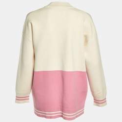Pre Owned Sandro Pink & Cream Knit Button Front Cardigan S