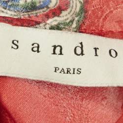 Pre Owned Sandro Red Paisley Print Satin Draped Neck Mini Dress S