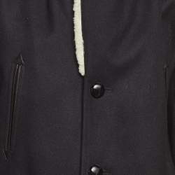 Pre Owned Sandro Black Wool Contrast Collar Button Front Blazer M