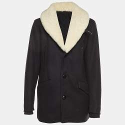 Pre Owned Sandro Black Wool Contrast Collar Button Front Blazer M