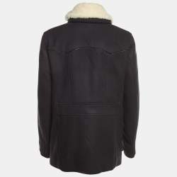 Pre Owned Sandro Black Wool Contrast Collar Button Front Blazer M