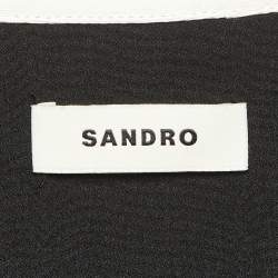 Pre Owned Sandro Black Tweed Contrast Collar Button Front Mini Dress S