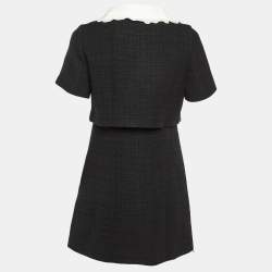 Pre Owned Sandro Black Tweed Contrast Collar Button Front Mini Dress S