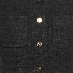 Pre Owned Sandro Black Tweed Contrast Collar Button Front Mini Dress S