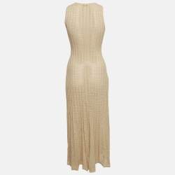 Pre Owned Sandro Beige Pointelle Lurex Flared Midi Dress XS