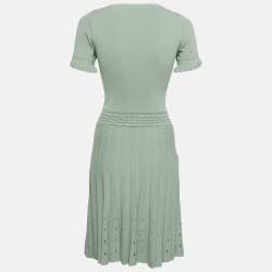 Pre Owned Sandro Green Stretch Knit Flared Short Dress S