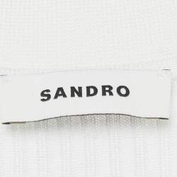 Pre Owned Sandro White Rib Knit Button Front Fitted Top XS