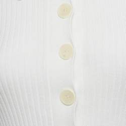 Pre Owned Sandro White Rib Knit Button Front Fitted Top XS