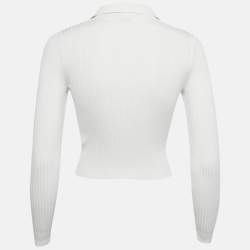 Pre Owned Sandro White Rib Knit Button Front Fitted Top XS