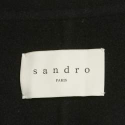 Pre Owned Sandro Navy Blue Floral Embroidery Wool Long Coat S