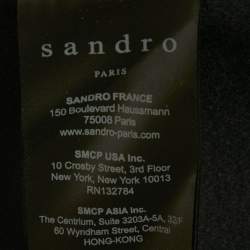 Pre Owned Sandro Navy Blue Floral Embroidery Wool Long Coat S