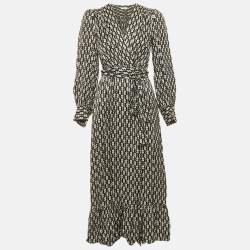 Pre Owned Sandro Black Floral Print Viscose Warp Around Midi Dress XS