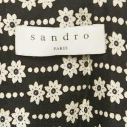 Pre Owned Sandro Black Floral Print Viscose Warp Around Midi Dress XS