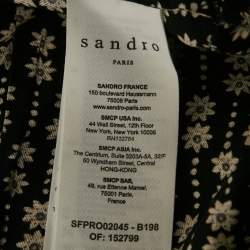 Pre Owned Sandro Black Floral Print Viscose Warp Around Midi Dress XS