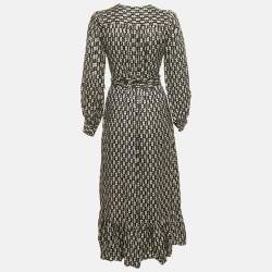 Pre Owned Sandro Black Floral Print Viscose Warp Around Midi Dress XS