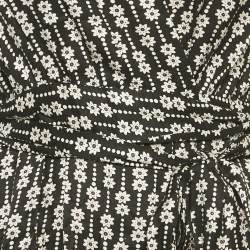 Pre Owned Sandro Black Floral Print Viscose Warp Around Midi Dress XS
