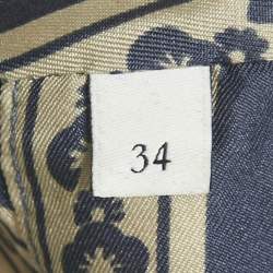 Pre Owned Sandro Navy Blue Printed Silk Wrap Around Midi Dress XS