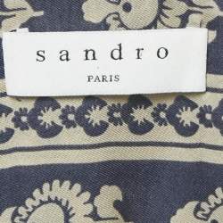 Pre Owned Sandro Navy Blue Printed Silk Wrap Around Midi Dress XS