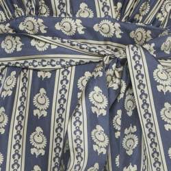 Pre Owned Sandro Navy Blue Printed Silk Wrap Around Midi Dress XS