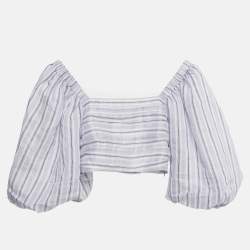 Pre Owned Sandro Lilac Stripe Linen Blend Blonvilla Cropped Top XS