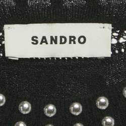Pre Owned Sandro Black Stud Detail Patterned Wool Blend Knit Venus Long Dress S